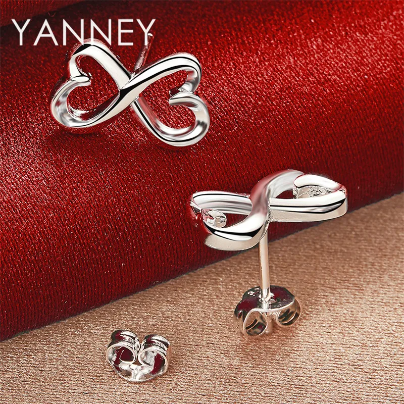 

S925 sterling silver 13mm exquisite heart-shaped bow earrings for women fashion hip-hop jewelry couple jewelry accessories