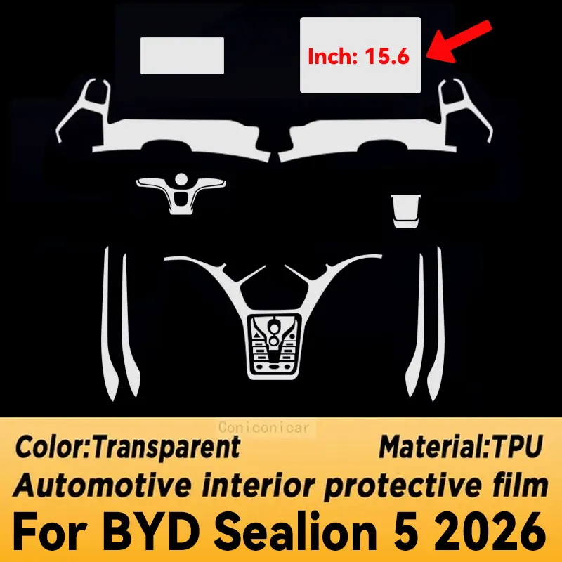 Beschermfolie van TPU voor navigatiescherm in BYD Sealion 5 2026, anti-kras accessoires voor auto-interieur