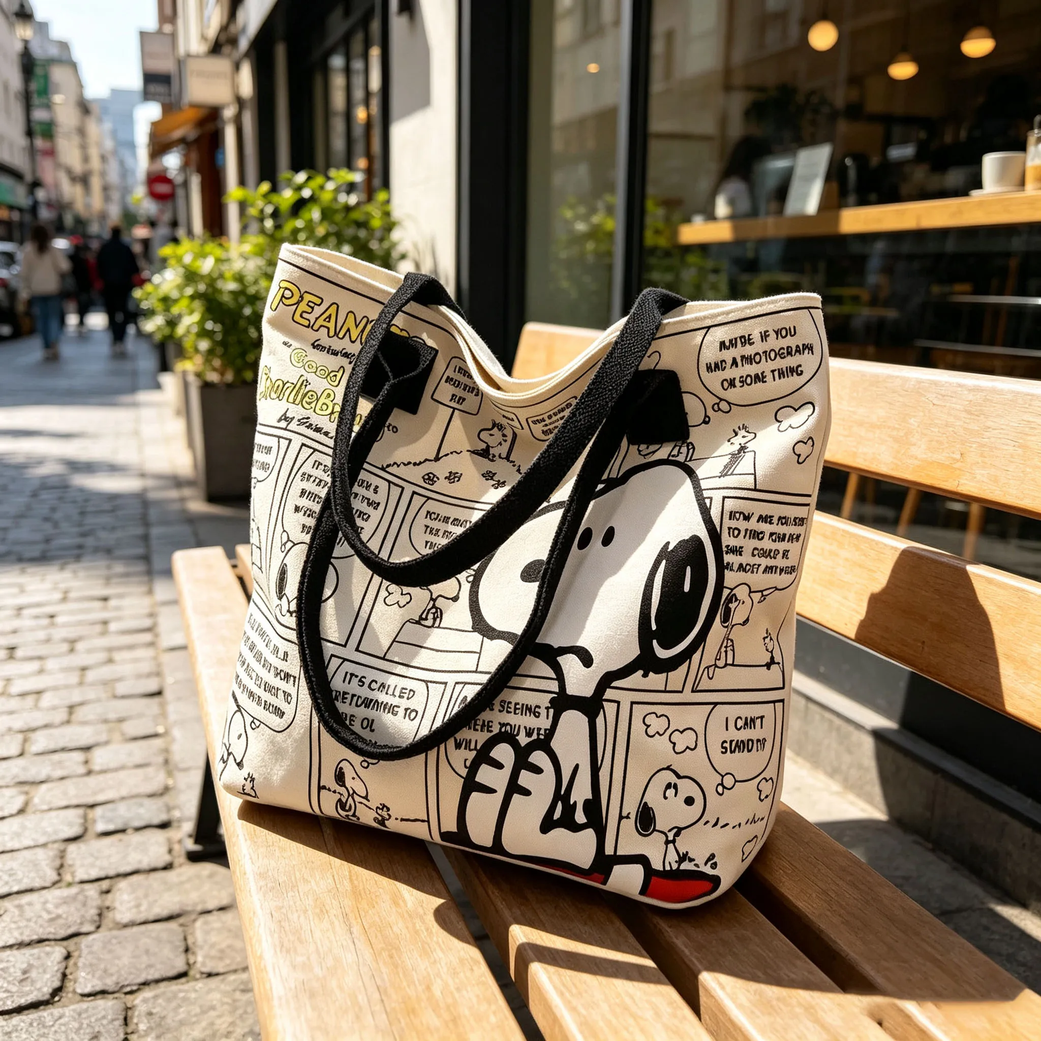 Kawaii Snoopy Cartoon Canvas Handbag Large Capacity Simple Shoulder Bag Casual Tote Shopping Handbag Daily Gift view 2