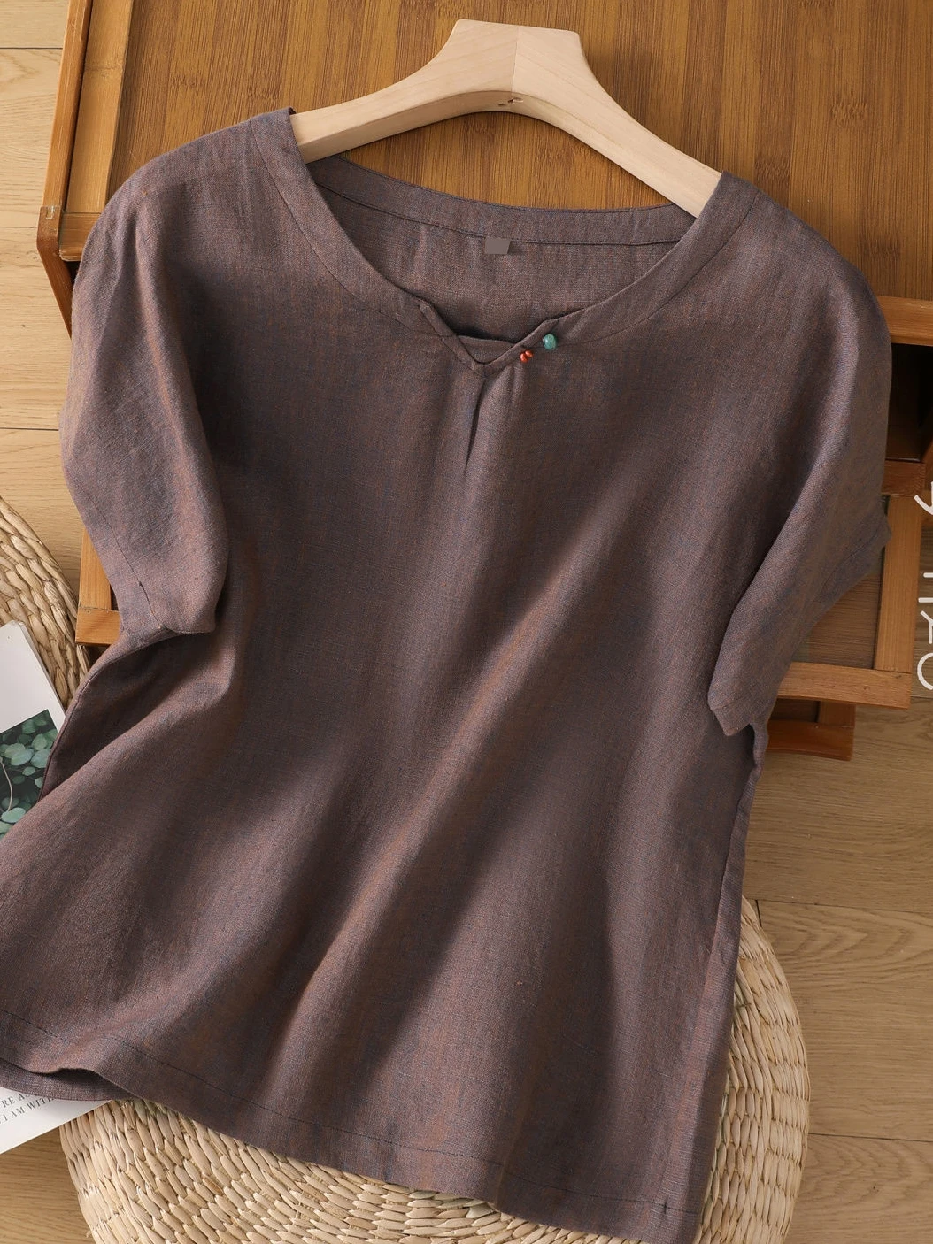 

Женская футболка из хлопка и льна в стиле ретро ort Sve Design Sensation Market, свободная посадка, летняя повседневная одежда и грушевое тело...