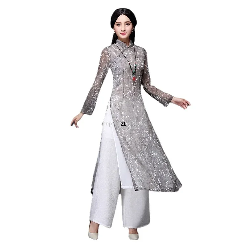 2025 aodai vietnam cheongsam qi pao chinese dress for women traditional cotton linen floral elegant ao dai dress oriental qipao