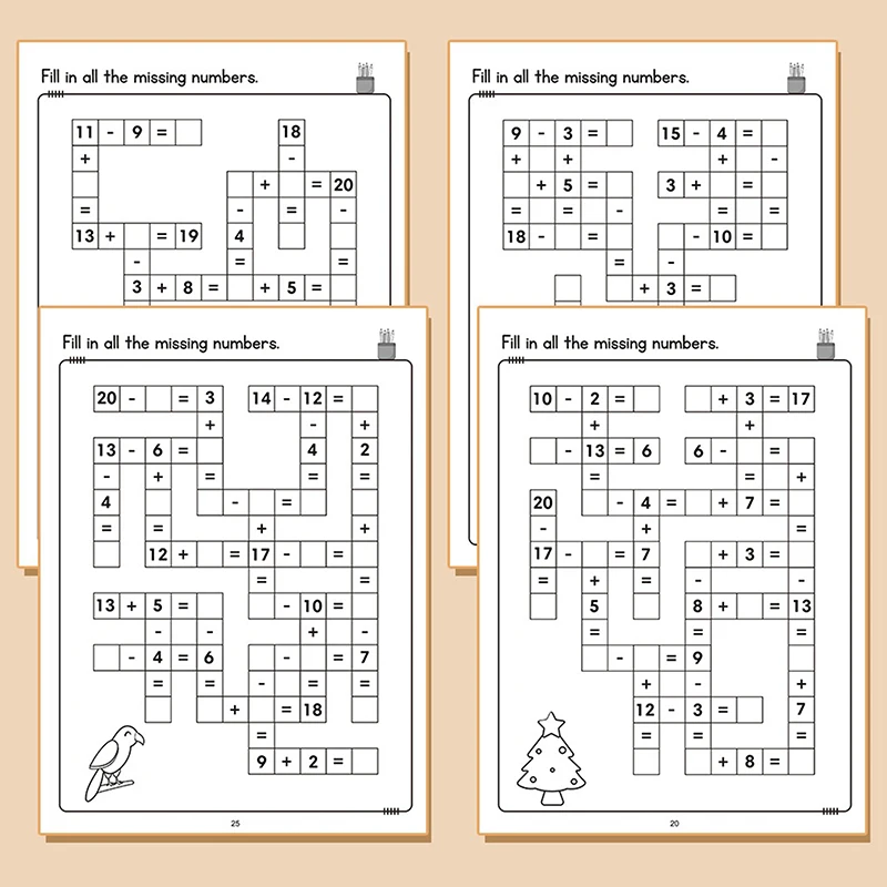 Matemática crossword quebra-cabeças adição subtração multiplicação divisão criss cross jogo matemática livro de trabalho montessori para crianças idades 5-8