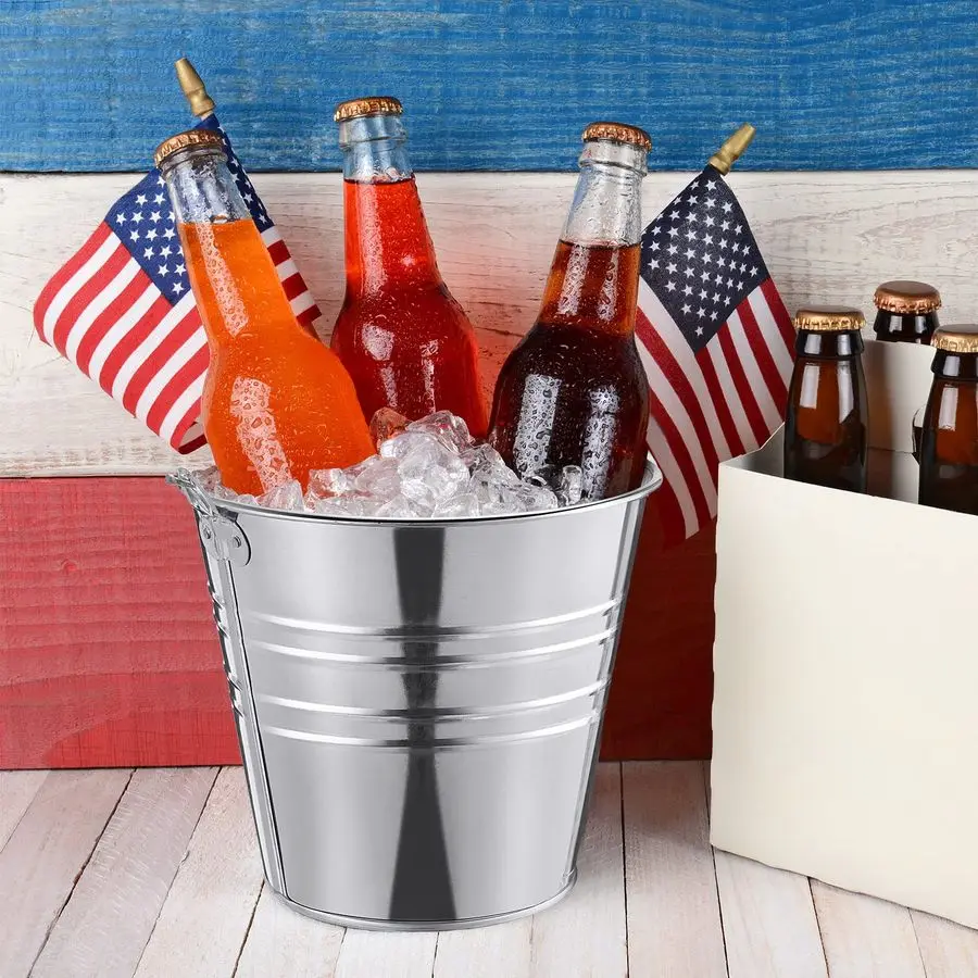 6 pçs grande balde de metal balde de cerveja balde de aço galvanizado com alça para presentes cesta festa de doces de gelo 9.5x8.67x6.5 Polegada, si