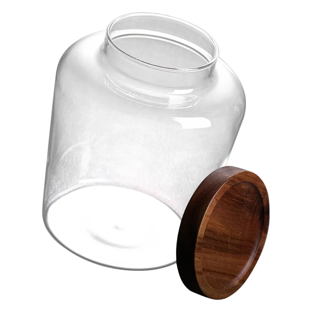 

Glass Sealed Jar Wooden Lid Storage Container for Rice Sugar Flour Tea Coffee Herbs Spices Biscuits Clean Kitchen ganization
