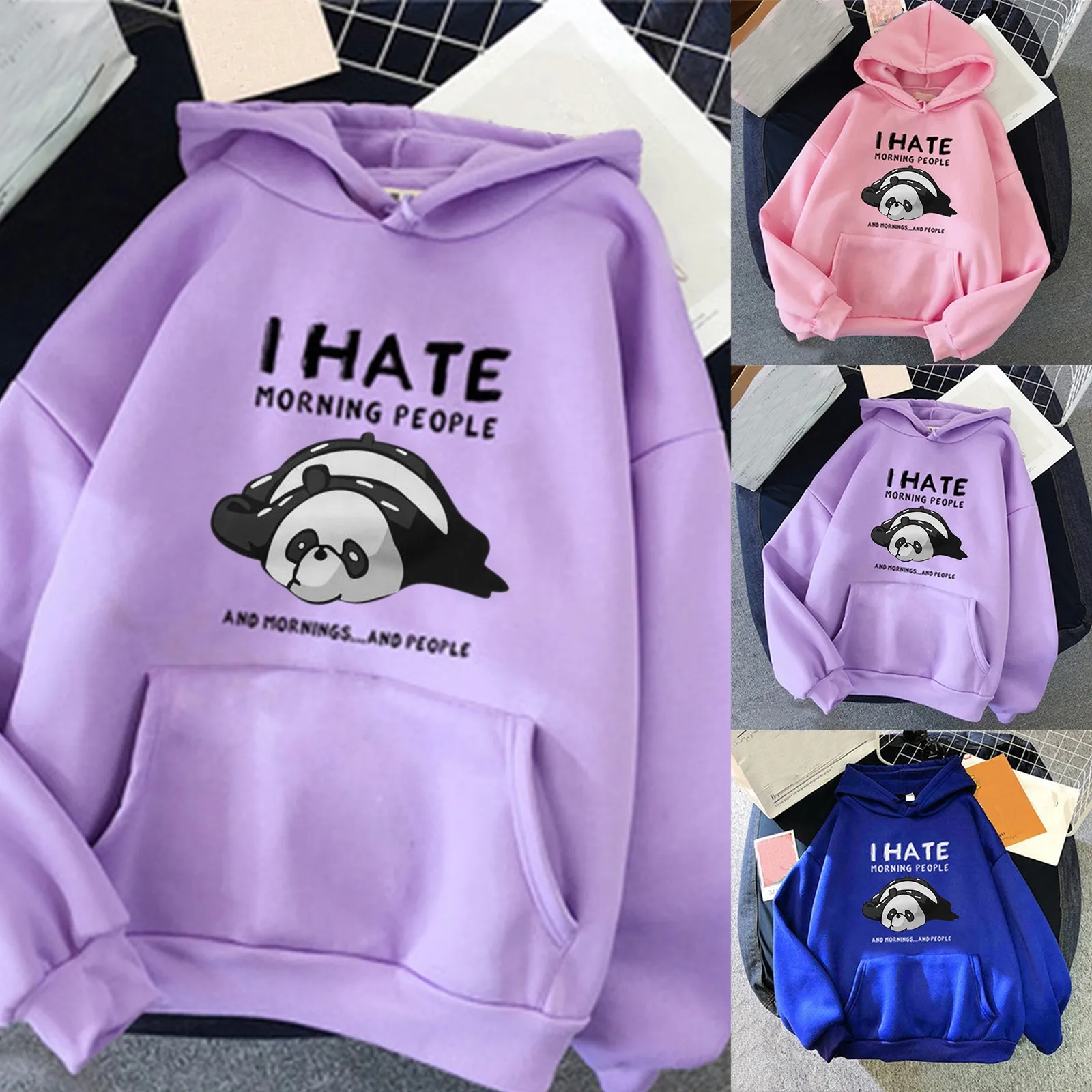 

Lazy Panda I Hate Morning People Prints Hoody Woman Casual Hoodies Plus Size Sweatshirt Harajuku Girl Autumn Warm Sudaderas Tops