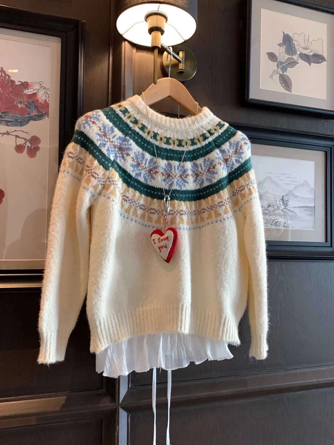 

Ретро Fair Isle Knit круглый свитер Ne Свободного покроя в Корейском стиле Осень Зима Длинный свек Мягкий теплый цвет на подкладке