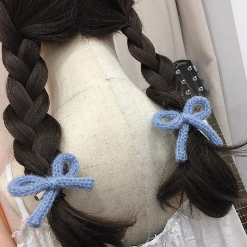 Sweet Crochet Yarn Bowknot Barrette French Hairpin Girls Hair Clip Side Pin Clip Female Braid Clip Hair Decoration