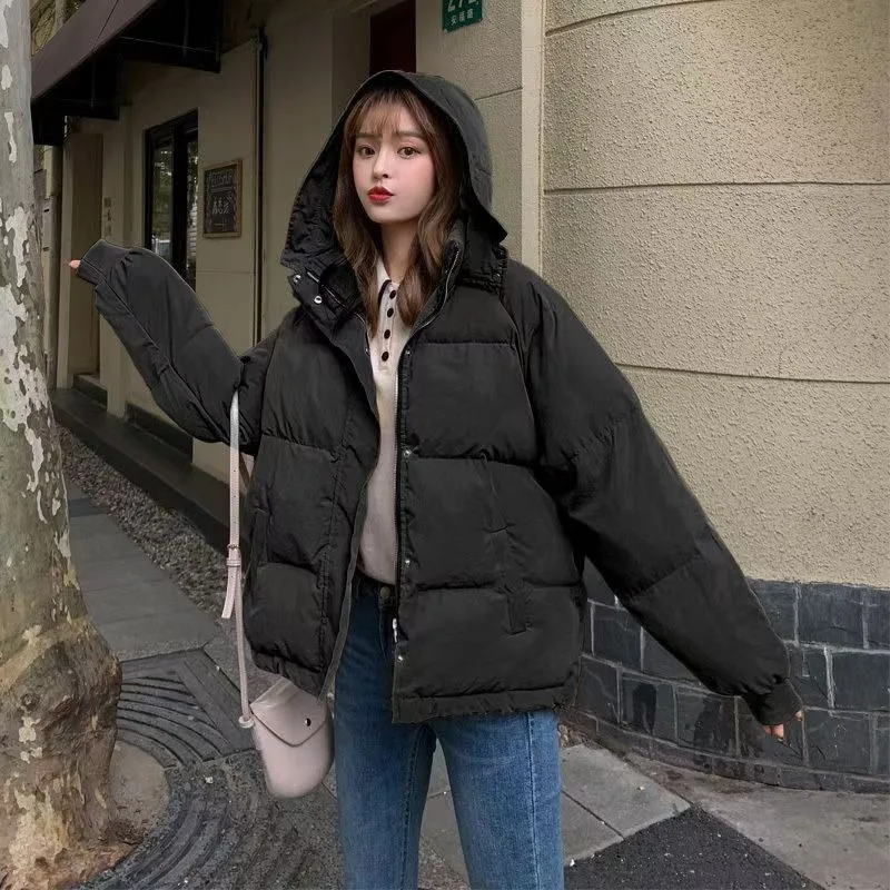 Women Solid Colors Short Parkas Hooded Coats New Fashion Black White Pink Hoodies Parkas Sweet Girls All-Match Autumn Coats