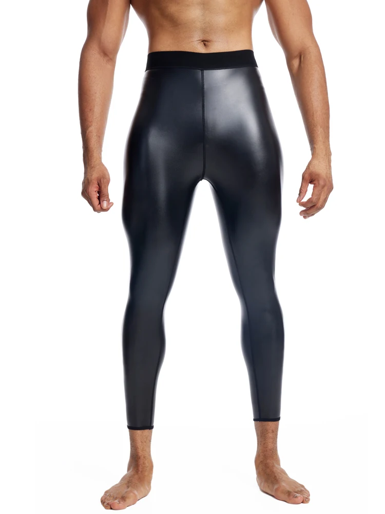 

Мужские высокоэластичные облегающие кожаные брюки с девятью точками, узкие брюки, сексуальные утягивающие спортивные длинные брюки большого размера