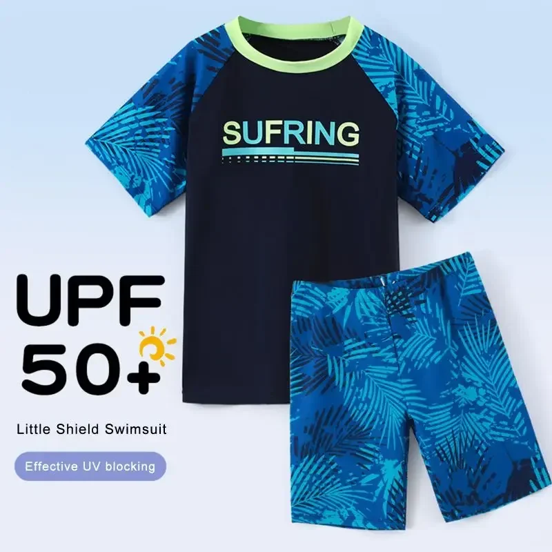 Kids Boy Quick Drying Swimwear Swimsuit Short Sleeve Surfing Suit Bathing Suit Swimming Set for  9-18 Years Children