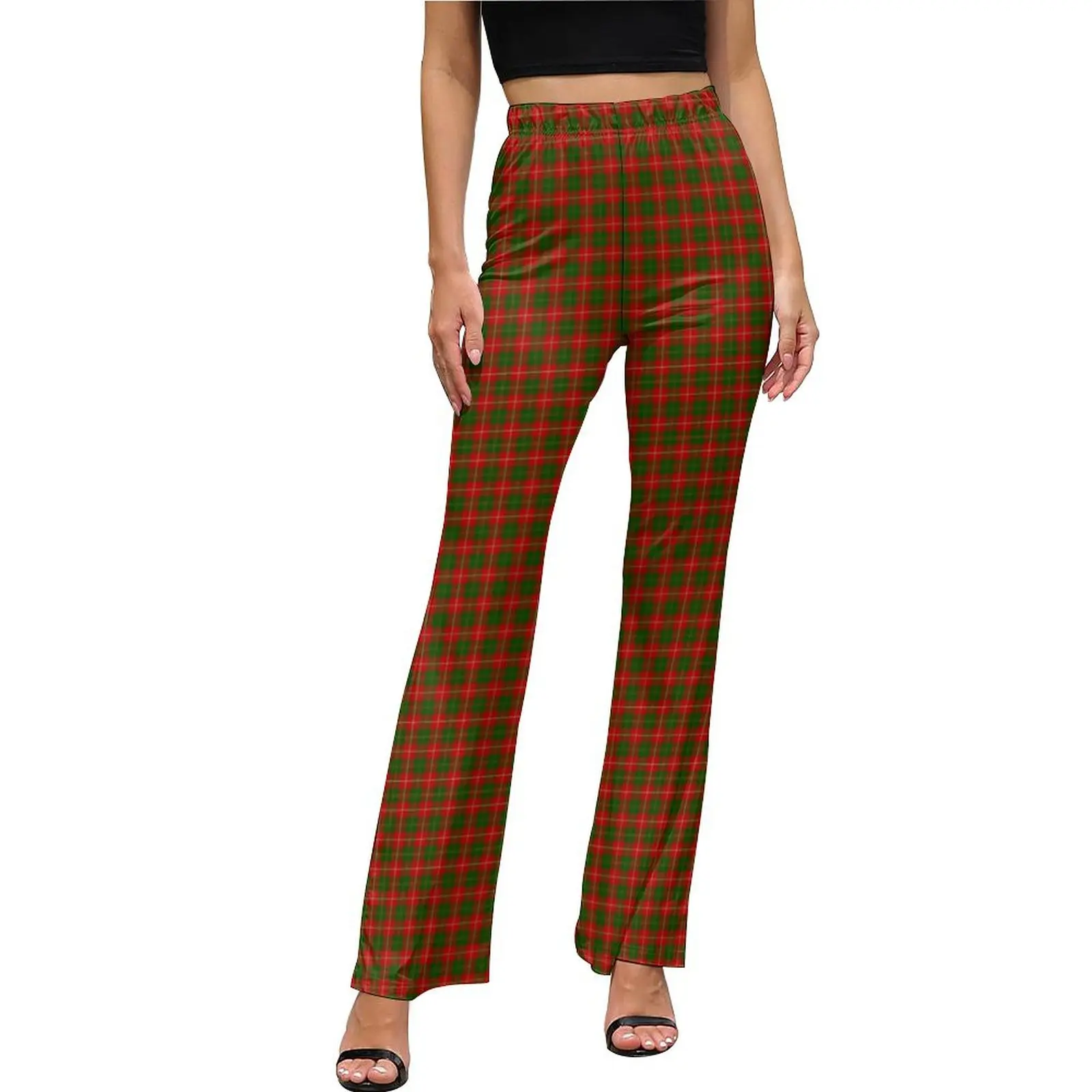 

Red Green Plaid Pants Vintage Check High Waist Sexy Workout Flare Trousers Summer Custom Streetwear Pants Gift Idea