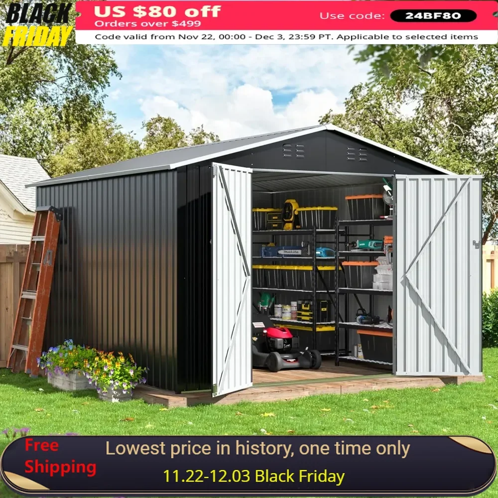 Large Storage Shed,10x9 FT,Metal Outdoor Shed with Updated Frame Structure, for Garden Backyard Patio Lawn,Tool Sheds