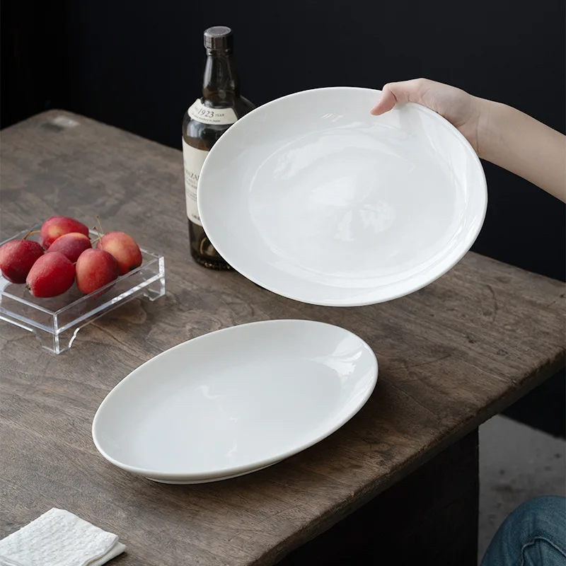 

12 Inch Oval White Porcelain Fish Plate, Ceramic Shallow Platter for Steamed Fish, Stir-fried Dishes and Seafood Serving
