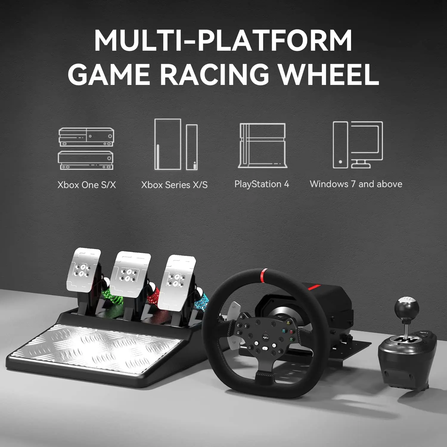 V10 Force Feedback Gaming Racing Wheel with Magnetic Pedals and Shifter, 270/900 Degree, Dual Paddles