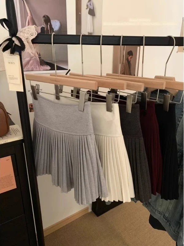 Gray High Waist Anti-Light Short Skirt Women's Autumn New Style Pure Desire Versatile Half-length Bicolor Commute Folded Skirt