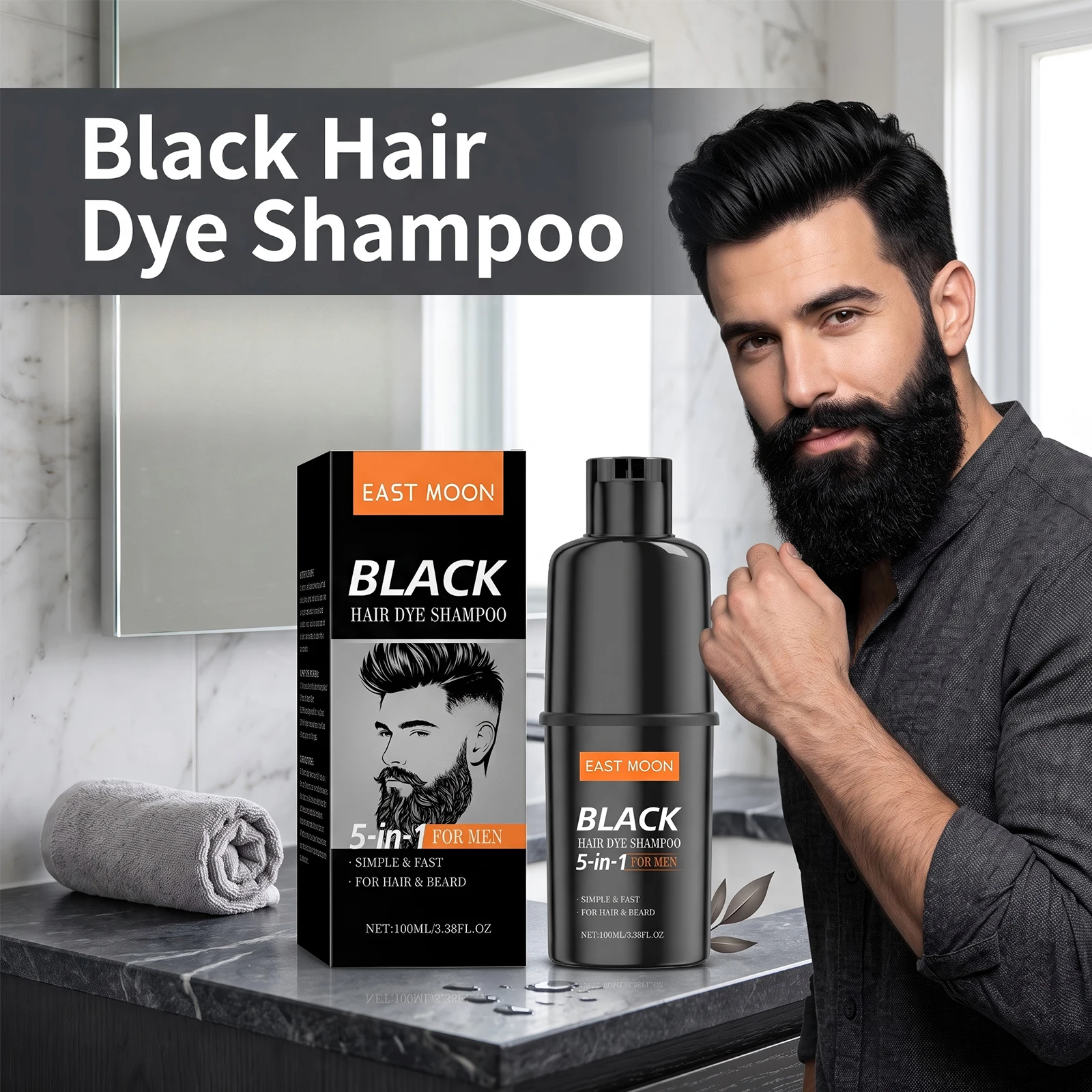 5 in 1 Black Hair Dye Shampoo for Men Gray White Hair Coverage Shampoo Black Hair & Beard Coloring Self Hair Color Dye Shampoo