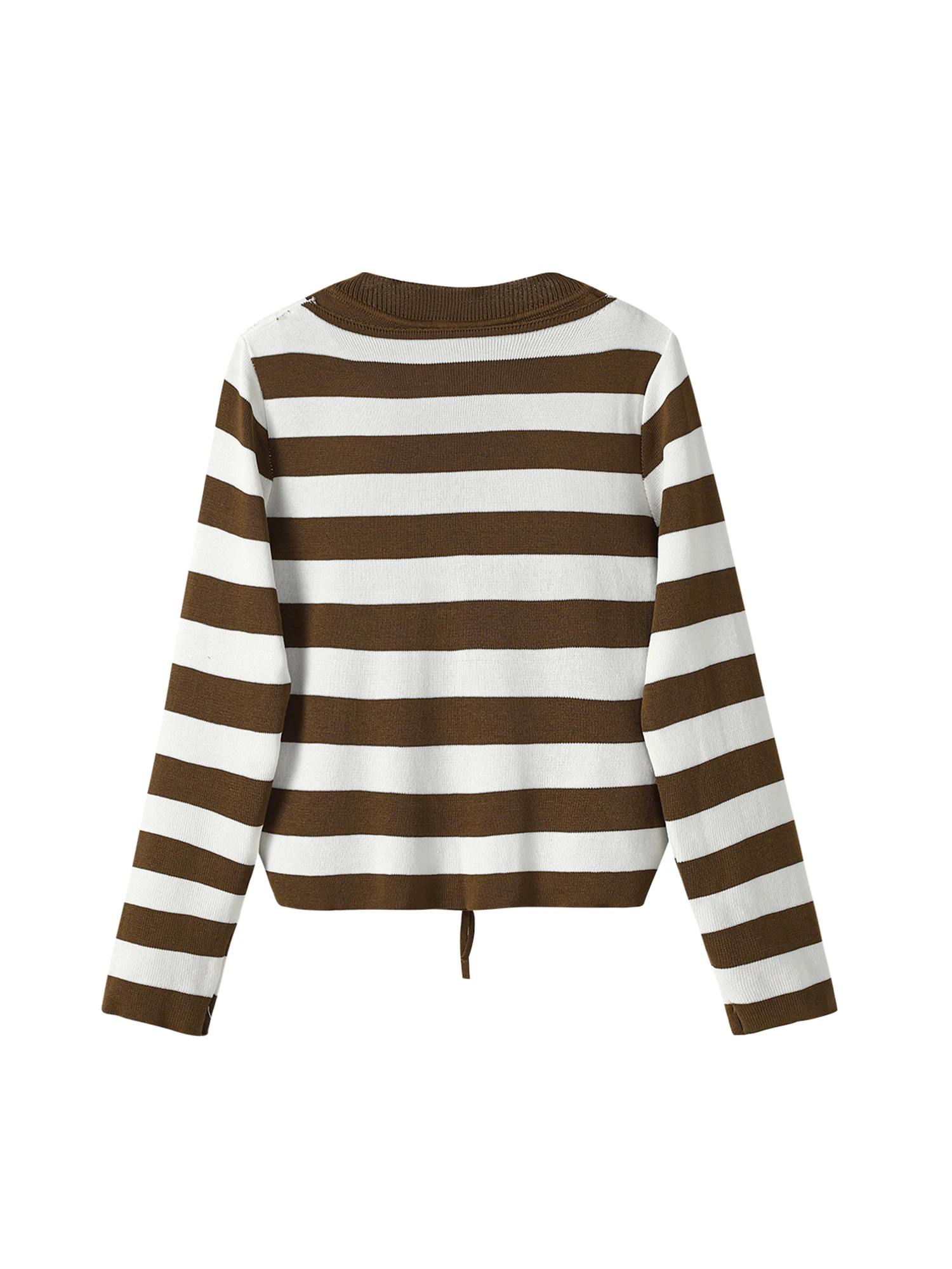 المرأة البني محبوك تي شيرت Y2k Gyaru المحملة الأعلى خمر 90s الجمالية طويلة الأكمام مخطط تريكو تي شيرت 2000s الملابس الخريف