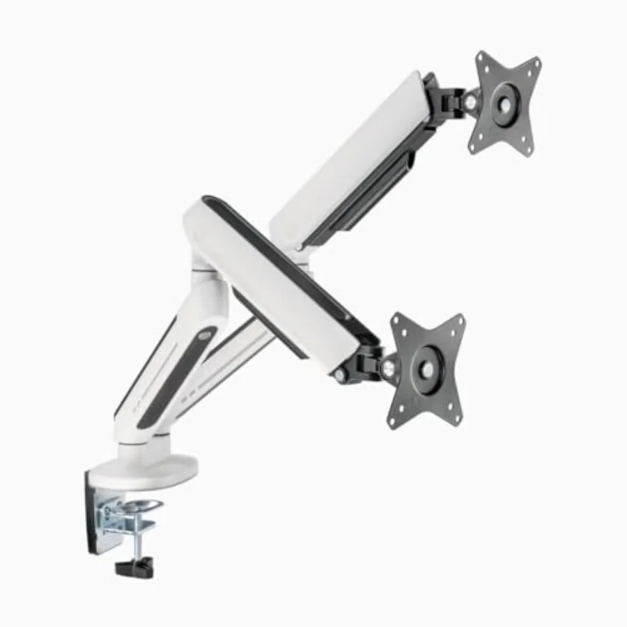 Dual LED Monitor Arm Ergonomic Dual Monitor Stand with RGB Lighting USB Ports VESA 75/100 Supports 1732 Monitors White