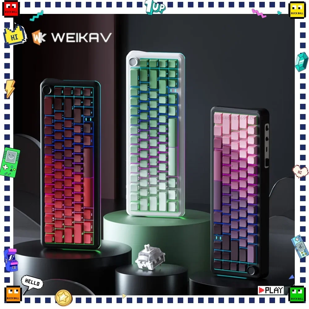 Weikav WK68 Mechanical Keyboard Tri Mode Wireless Keyboard Custom Hot Swap RGB 4000mAh Gaming Keyboard with Knob PC Accessories