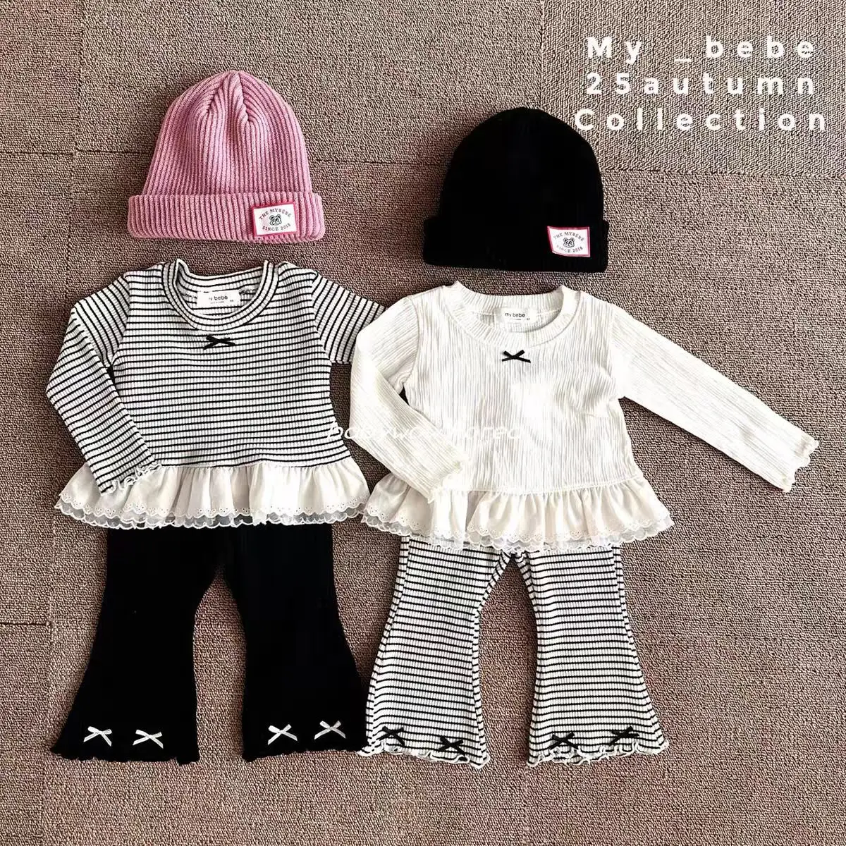 Korean New Baby's Sets Children's Clothing Spring Autumn Girls' Baby Cotton Cute Lace Splicing Striped Solid Color T-shirt