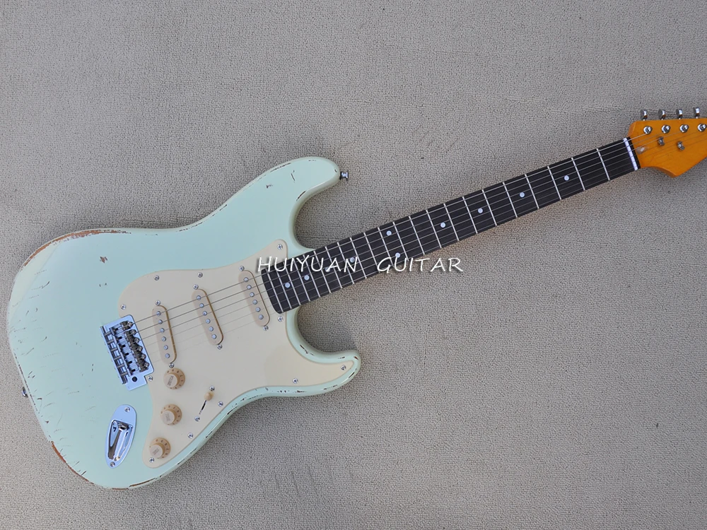 Relic 6 Strings Light Blue Electric Guitar with Rosewood Fretboard,SSS Pickups,Can be Customized