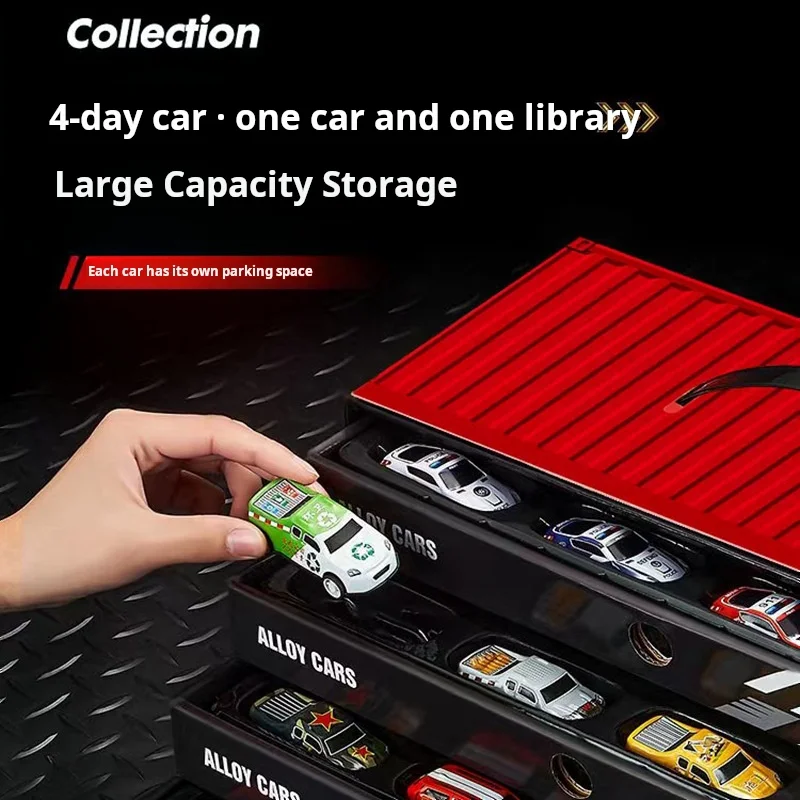 48 Uds. Coches extraíbles de aleación para niños, Mini vehículos de Metal, coches de carreras de inercia, juguetes con contenedor, caja de almacenamiento, juguete para niños, regalos
