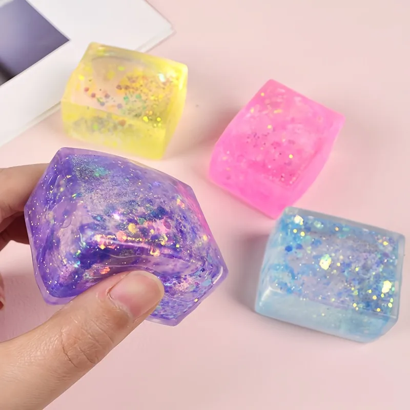 Shiny Maltose Cube Squeeze Toy Simulated Tofu Small Ice Cubes Anti Stress Slow Rebound Sensory Fidget Toy Decompression Gifts