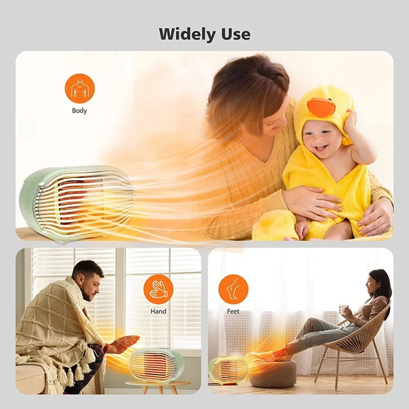 For MINI Electric Space Heater Portable Air Heater Portable For MINI Heater With Overheat Protection, Green EU Plug