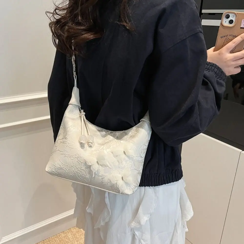 

Flower Pattern Chinese Style Crossbody Bag Elegant Cheongsam Accessories Hanfu Printing Handbag Single Shoulder with Handle