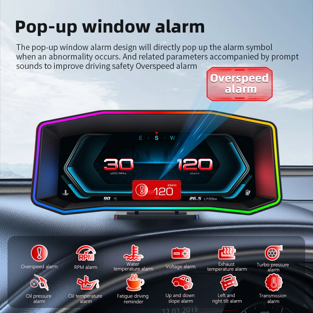 P4 carro head up display obd2 carro inteligente hud gps velocímetro tacômetro turbo medidor digital odômetro alarme de segurança água & óleo temp