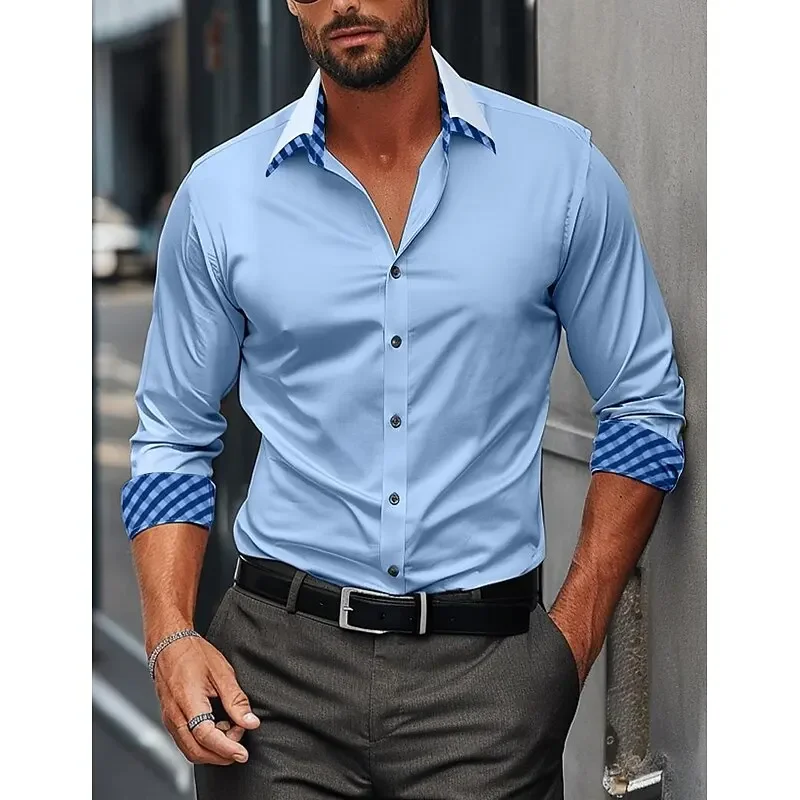 2025 Simple Classic Business Men's Shirt Casual Breathable Solid Color Long Sleeve Shirt Daily Street Fashion Wear Men's Top