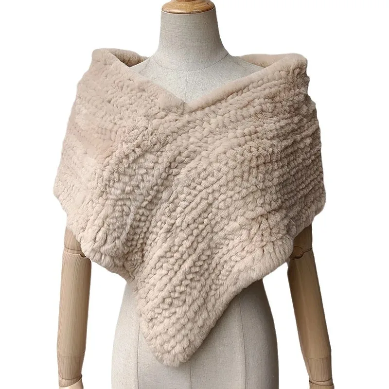 Women Autumn Winter Real Rabbit Fur Knit Shawl Thickened Women Coat