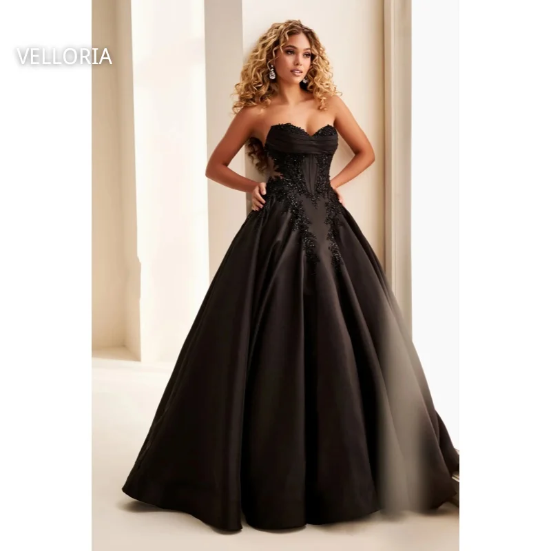 فستان حفلة نسائي من الساتان الأسود مزين بالترتر فستان حفلات فاخر على شكل حرف a بدون أكمام لحفلات الزفاف Vestdos de Fiesta مخصص