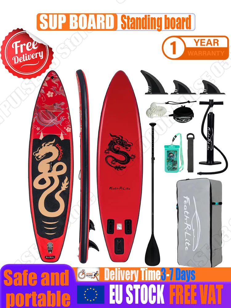 Feath-R-Lite 350cm Aufblasbares SUP-Board für Erwachsene, Langlebiges Drop-Stitch-SUP-Paddelboard mit Pumpenset, Breites Rutschfestes Deck Stand-Up-Paddleboard zum Angeln und Cruisen