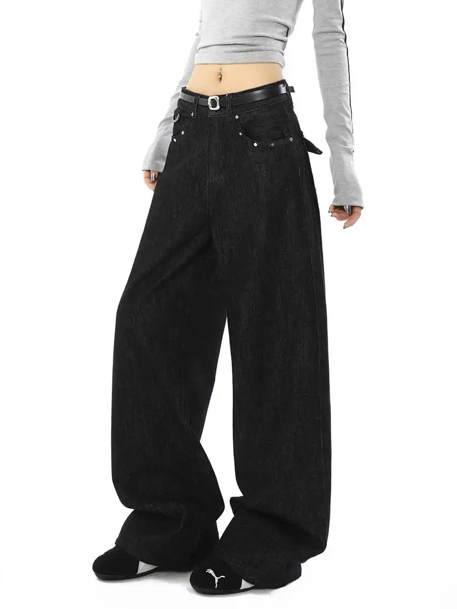 Women's Baggy Jean Y2k Japanese 2000s Black Denim Pants Dark Academia Gothic High Street Y2k Long Trousers Harajuku Designer New