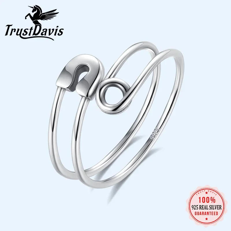 

TrustDavis 2024 Real 925 Sterling Silver Retro Personality Paper Clip Opening Rings For Women Wedding Party Fine Jewelry DA2587