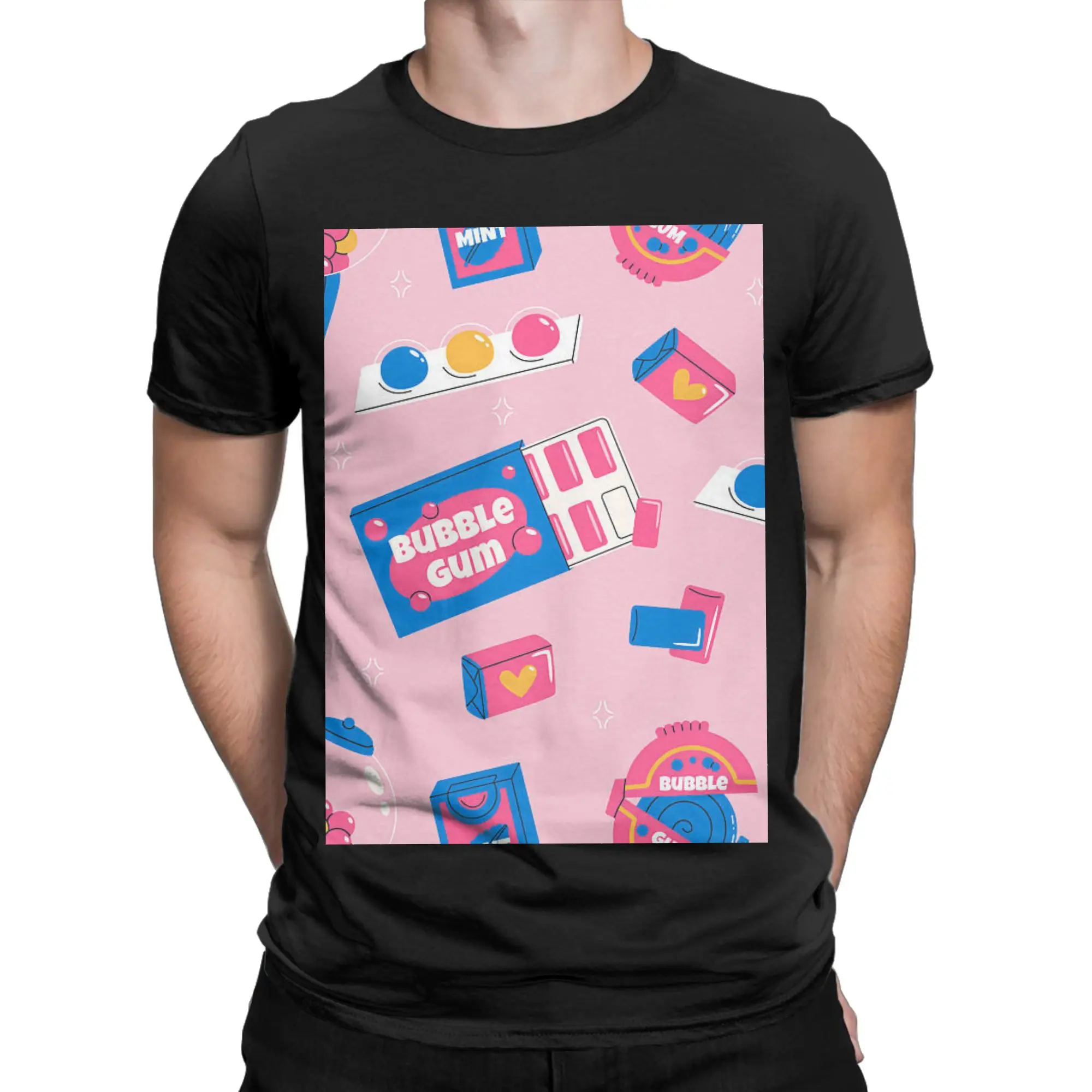 Gum Background Funny 100% Cotton T-Shirt Dubble Bubble Tees Tops For Men