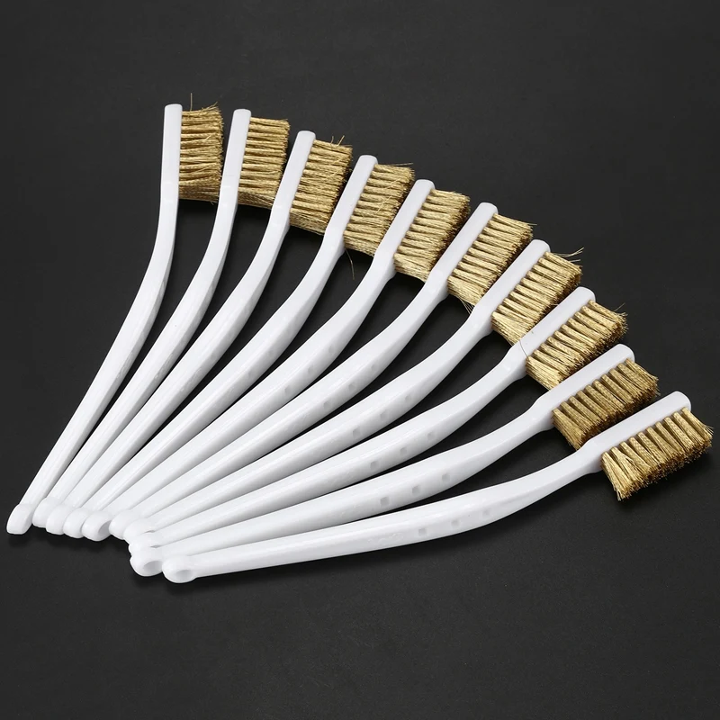 10 Pcs 6.9 "di Lunghezza di Plastica Bianco Maniglia Setola Spazzola di ottone metallo