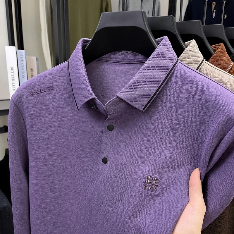 

Men's Long-sleeved T-shirt 2025 Autumn New High-grade Ripple Business Leisure Fashion POLO