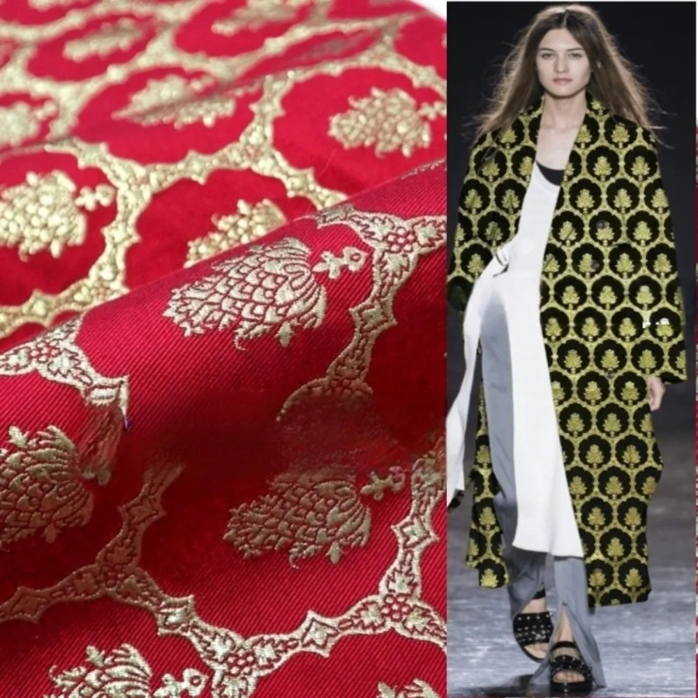 

Золотая проволока, парча, жаккардовая ткань, окрашенная пряжа, платье в виде шишки, куртка, модный европейский брендовый дизайн, оптовая продажа, ткань на метр