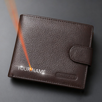 Name Engraving Men Retro Wallets Genuine Leather Card Holder Simple Zipper Male Purses Coin Pockets Black Money Clips