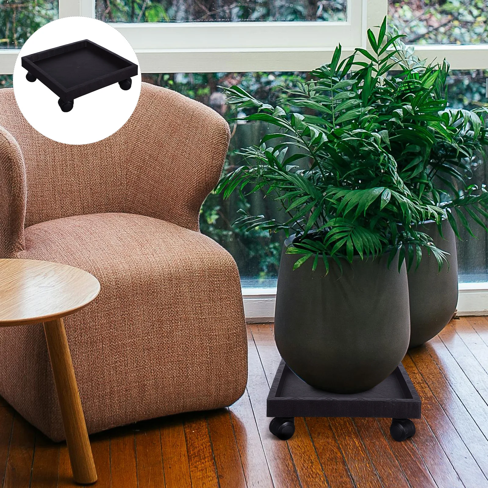 

Totority Square Flower Pot Tray with Wheels Movable Plant for Indoor Outdoor Black Plastic Stand 29cm x 29cm x 9.5cm