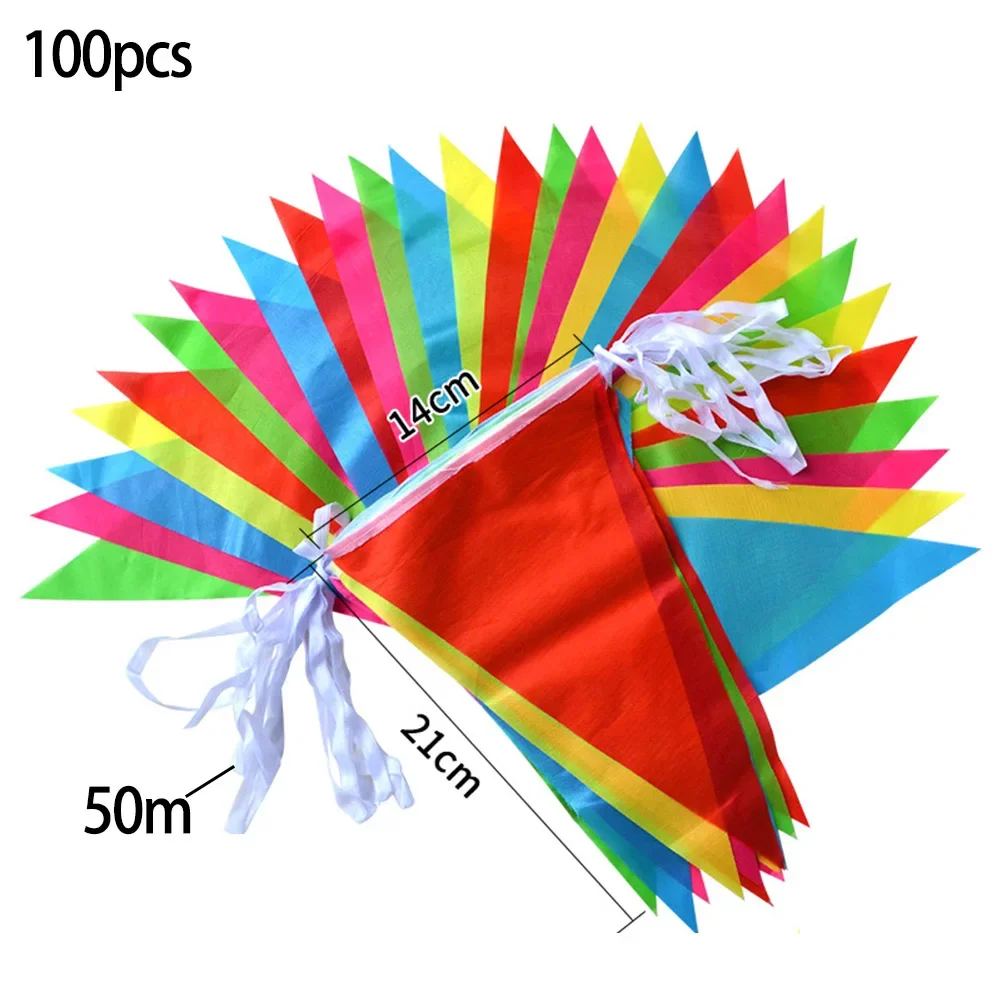 50M Colorful Handmade Fabric Bunting Triangle Flags Wedding Festival Outdoor Decor Pennant String Banner Buntings Versatile