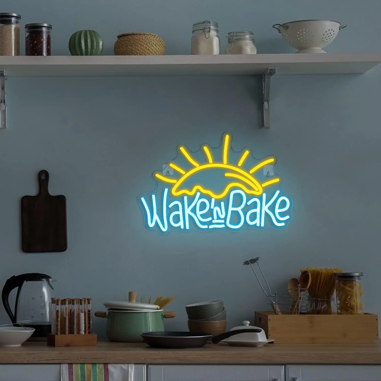 

Wake in Bake Neon Sign Coffee Bar Neon Signs for Wall Decor with Dimmable Yellow Blue Sign for Kitchen Cafes Shops