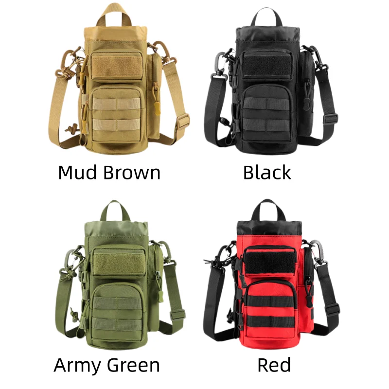 Large Capacity Nylon Water Bottle Holder with Adjustable Shoulder Strap Multi-Functional Outdoor Sport Tool Pouch Carrier Bag