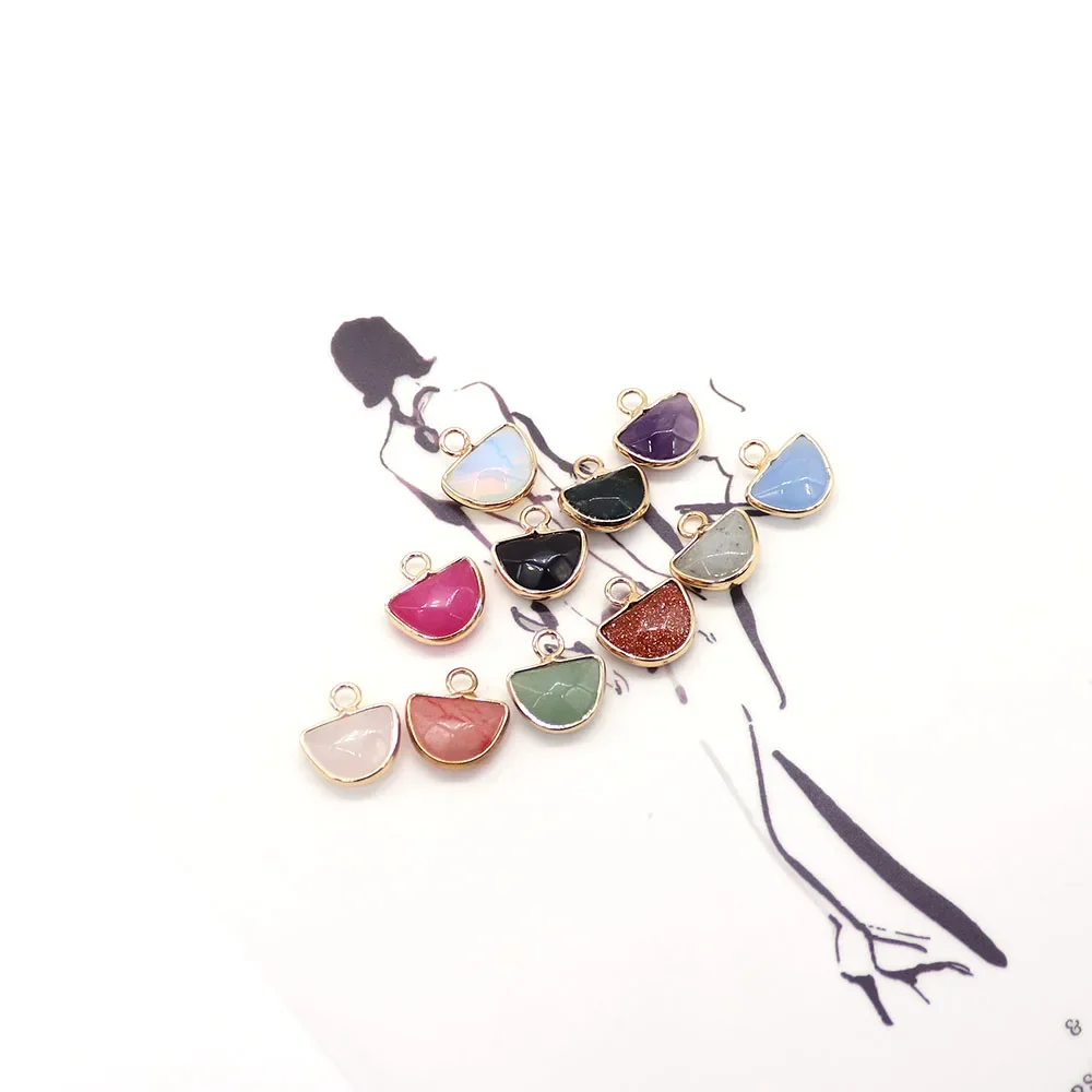 14x13mm Geometry Fan Shape Multicolored Natural Stone Pendant Charms Connector for DIY Necklace Jewelry Making Accessories