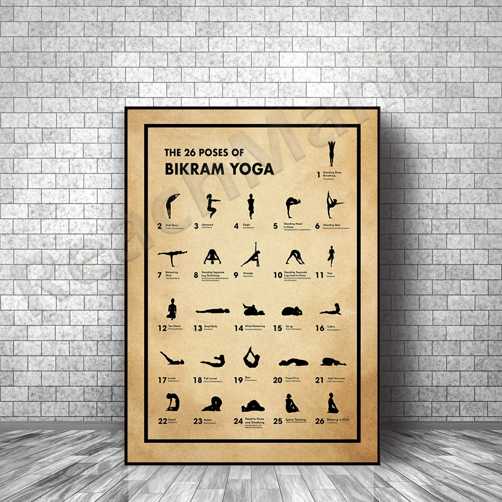 

26 Poses of Bikram Yoga Frameless Poster, Yoga Poses, Yoga Prints, Gift for Yoga Lovers