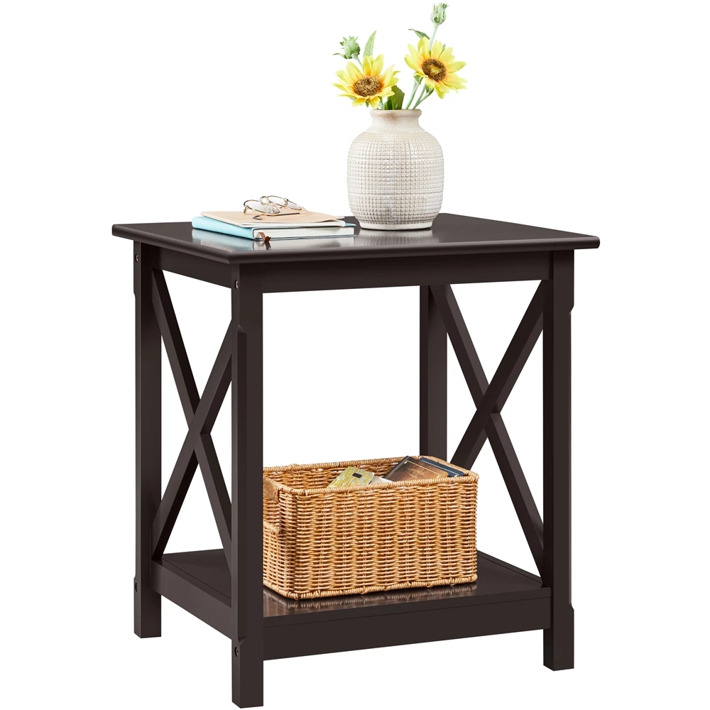 

Wooden Sofa Side Design 2-Tier End Table with Storage Shelf, Multi-Functional Coffee Table for Living Room, Bedside Nightstand