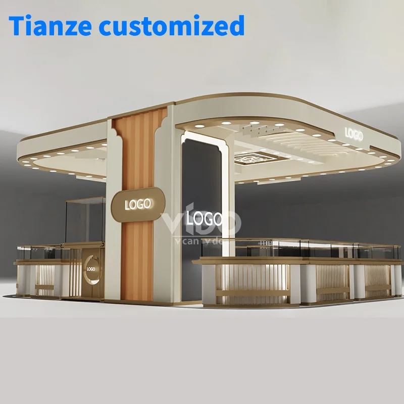 

[Customized]modern jewellery store layout high end wooden glass display cabinet showcase shop mall decoration jewelry kiosk desi