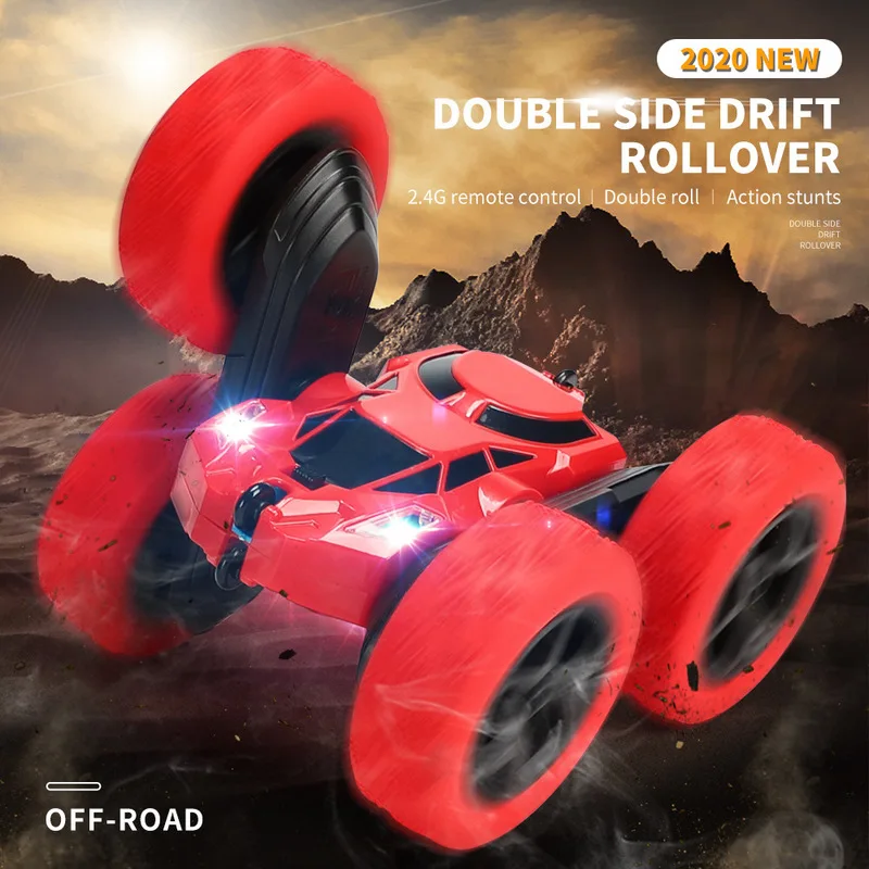 2025 Cool RC Stunt Car for Kids Double-Sided Flipping 360° Spin & LED Lights 4WD Remote Control Toy Car Christmas Birthday Gifts
